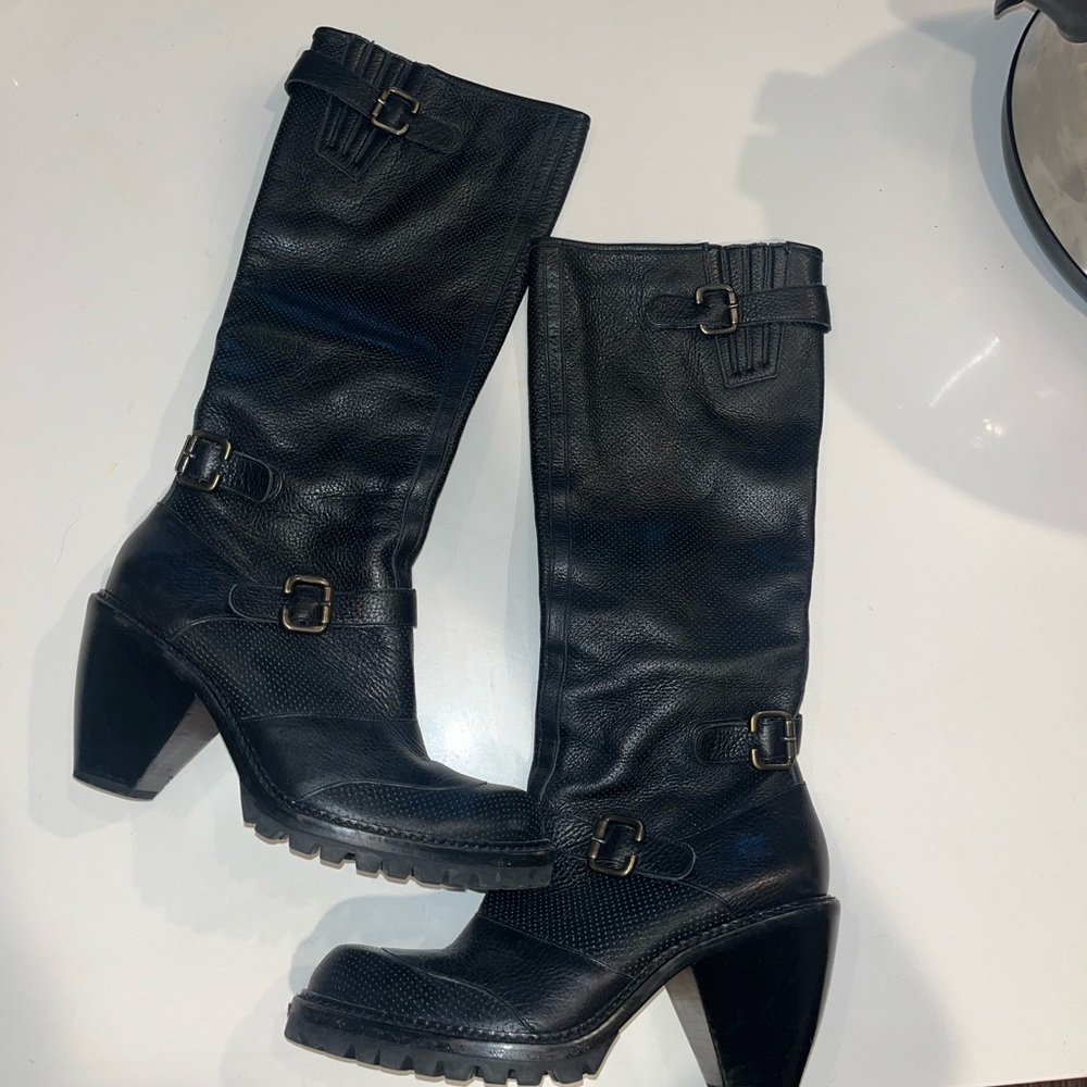 VIA SPIGA GENUINE BLACK LEATHER KNEE HIGH BOOTS